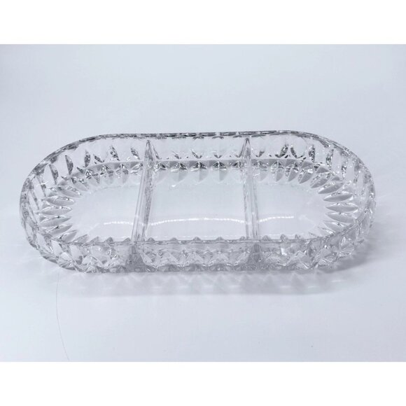 Vintage Heavy Crystal Glass Oval Edge 3 Divided Sections Relish Dish - Picture 4 of 5
